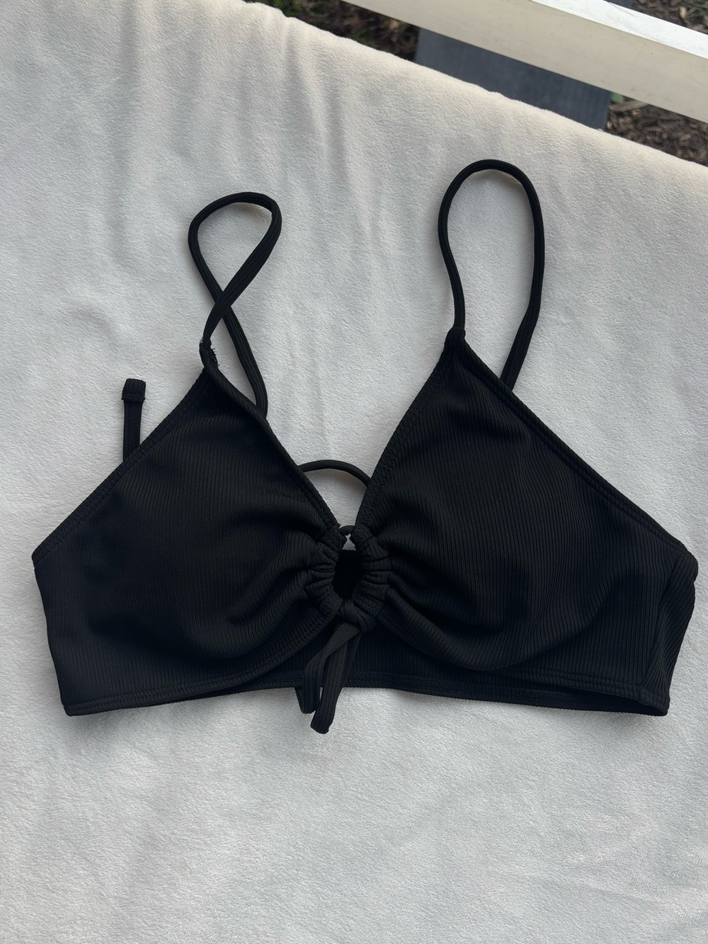 Black Ribbed Drawstring Bralette Bikini Top